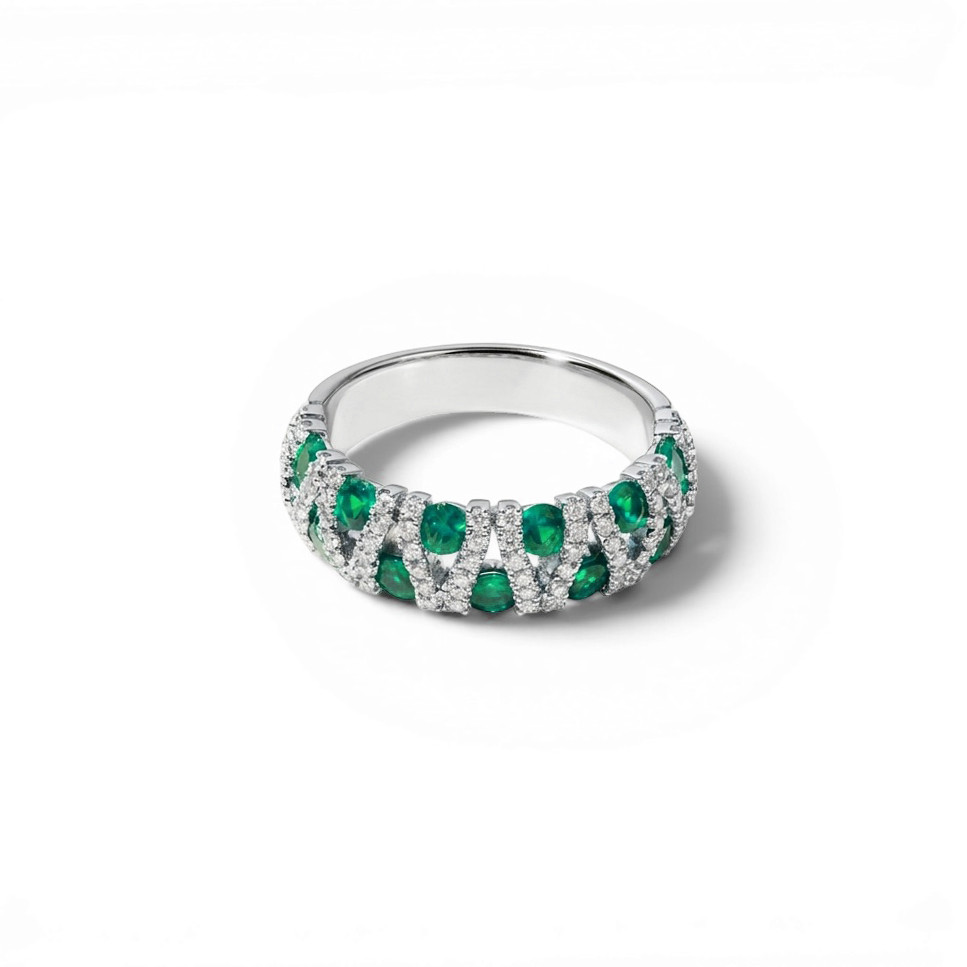 Green Emerald & Pave Diamond Link Band