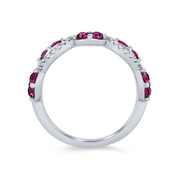 Ruby and Diamond Twist Wedding Band In Solid 14K White Gold