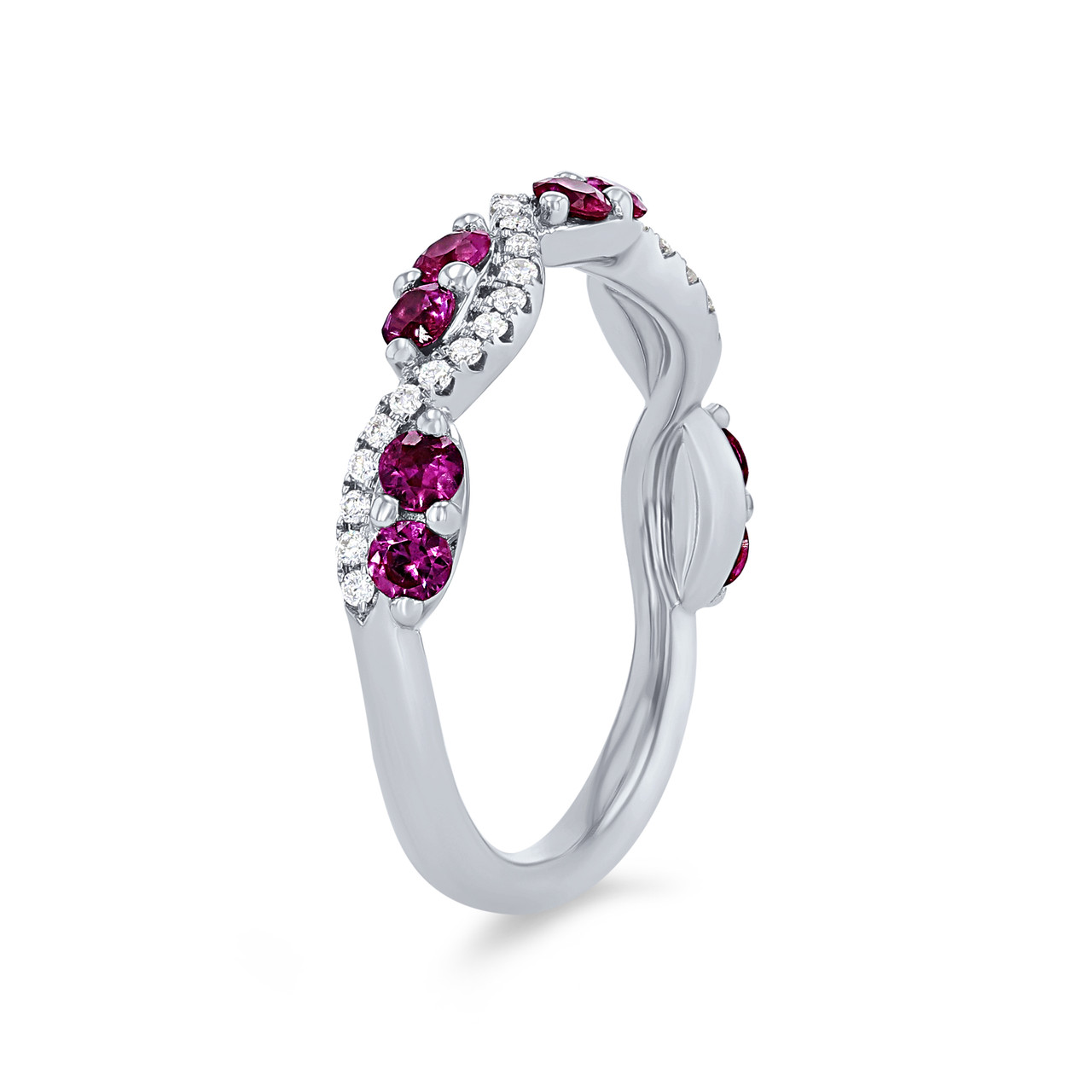Ruby and Diamond Twist Wedding Band 1