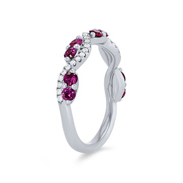 Ruby and Diamond Twist Wedding Band In Solid 14K White Gold