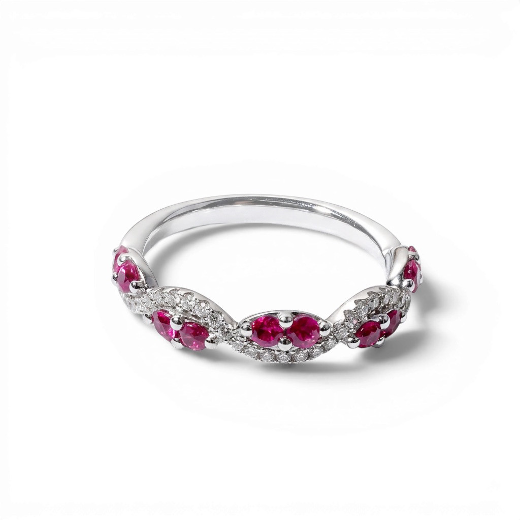 Ruby Cluster Pave Diamond Band