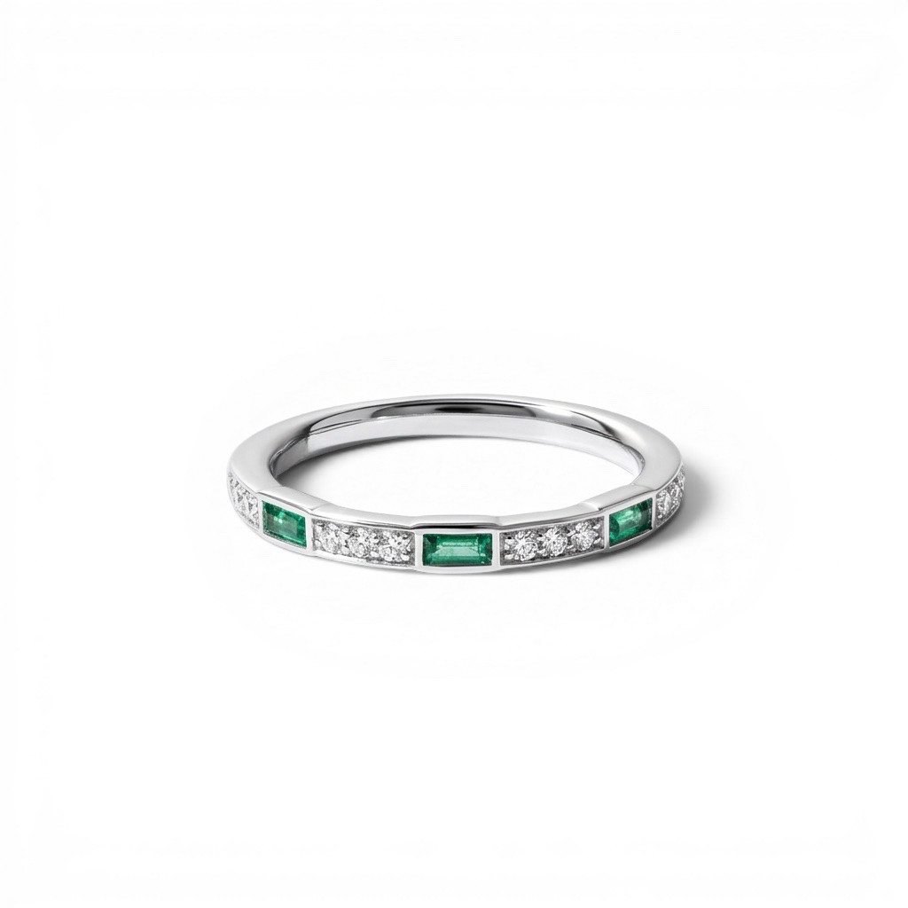 Green Emerald & Diamond Channel Band