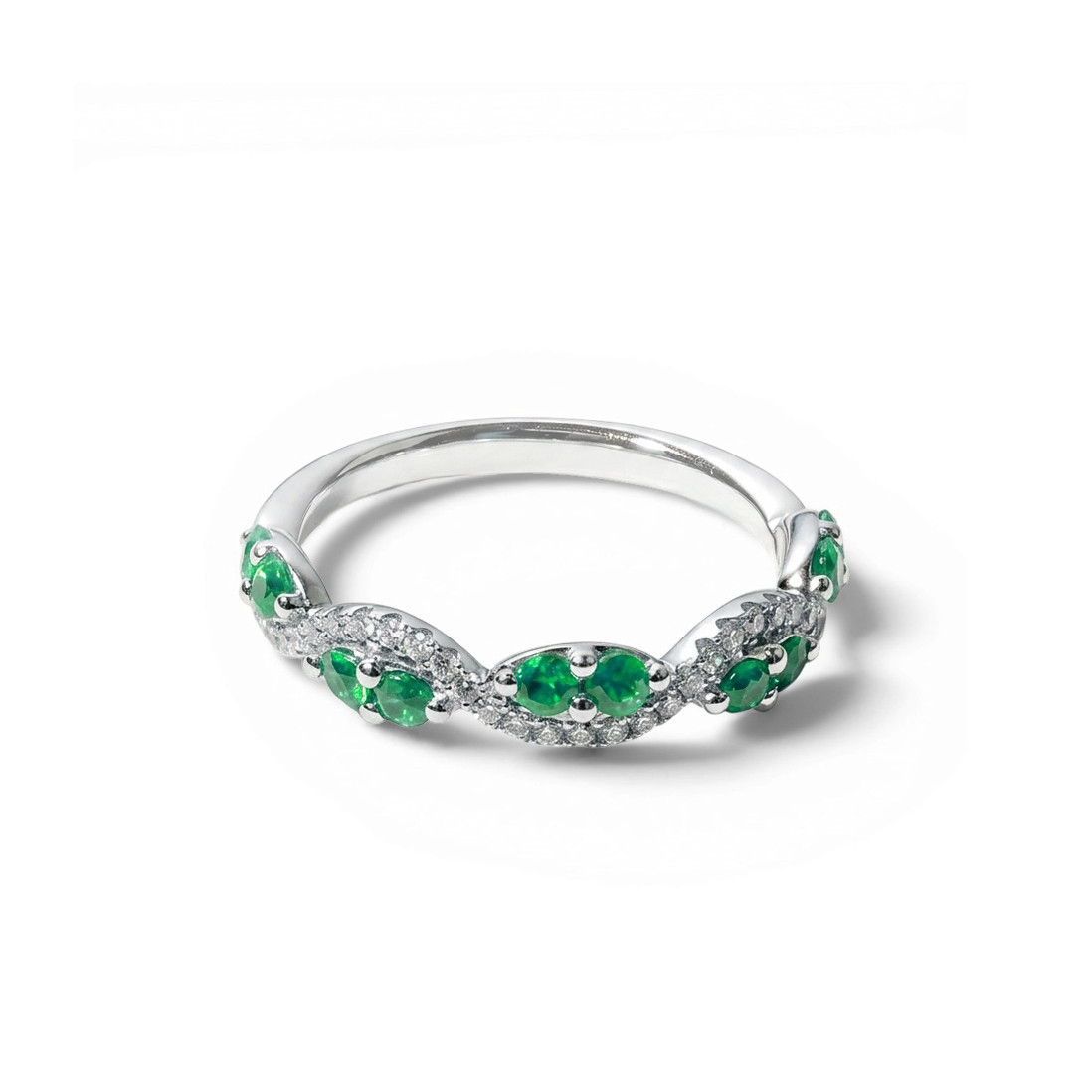 Green Emerald Cluster Pave Diamond Band
