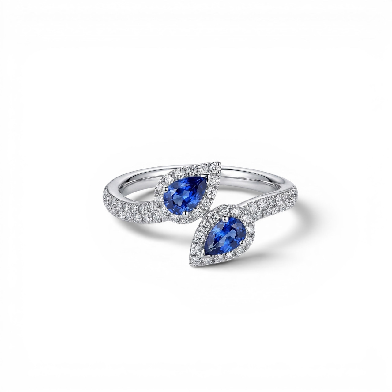 Blue Sapphire & Diamond Bypass Ring 0