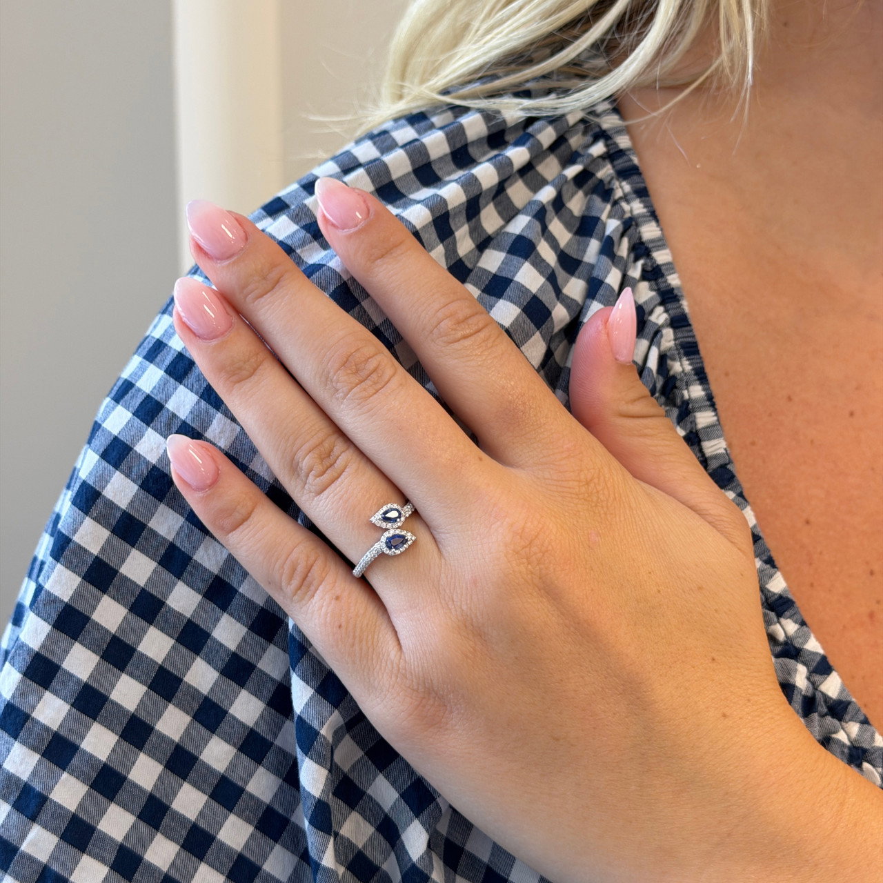 Blue Sapphire & Diamond Bypass Ring 1