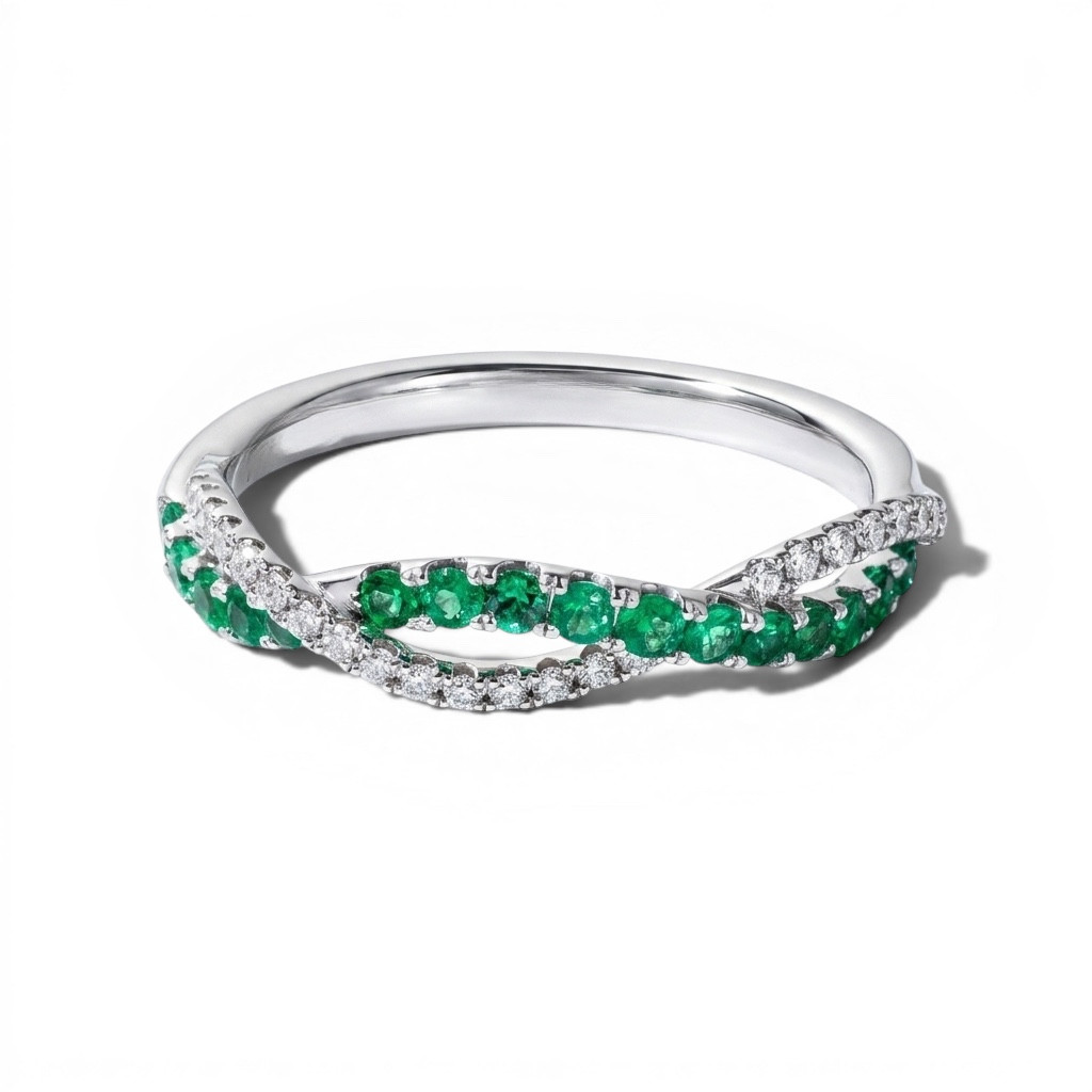 Green Emerald & Diamond Twist Band