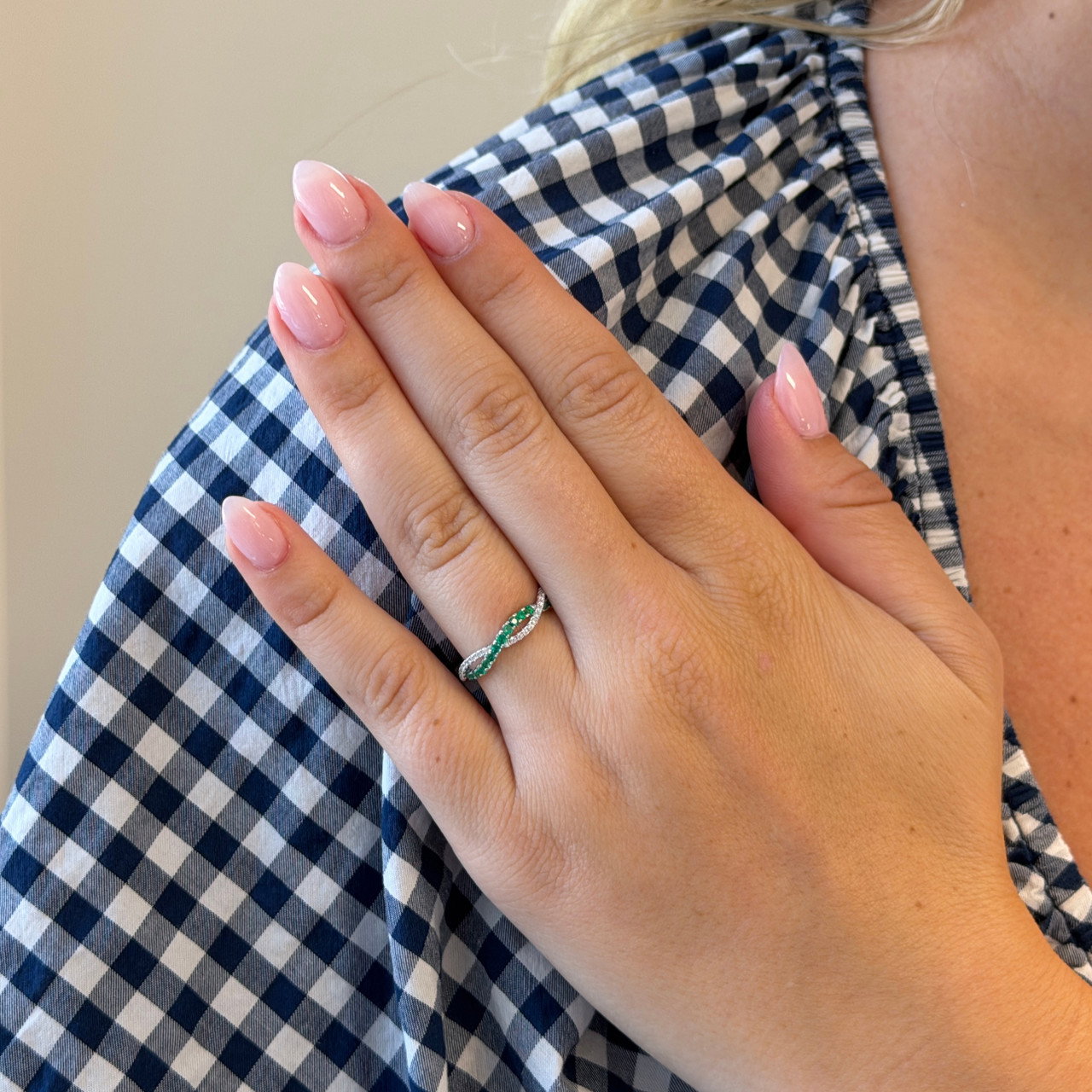 Green Emerald & Diamond Twist Band