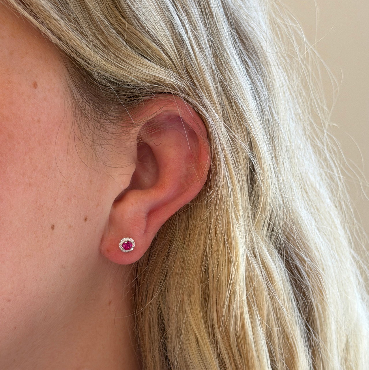 Ruby (0.41tw) & Diamond (0.10tw) Halo Stud Earrings