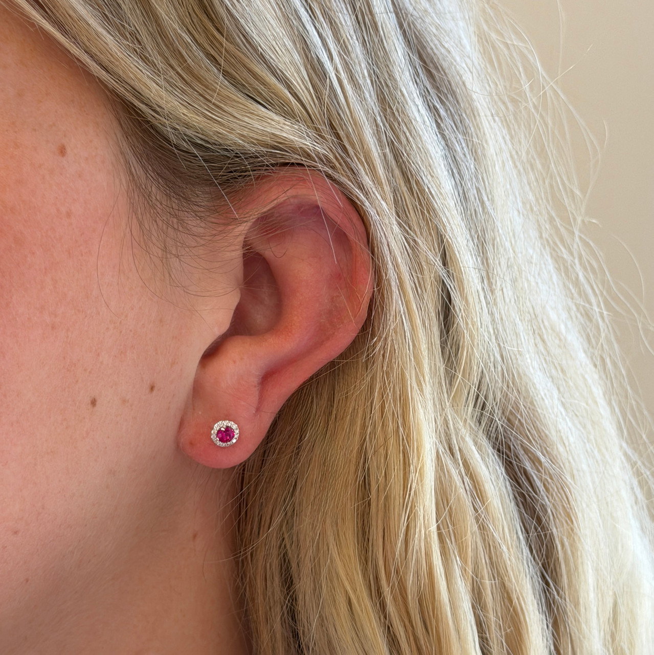 Ruby (0.41tw) & Diamond (0.10tw) Halo Stud Earrings