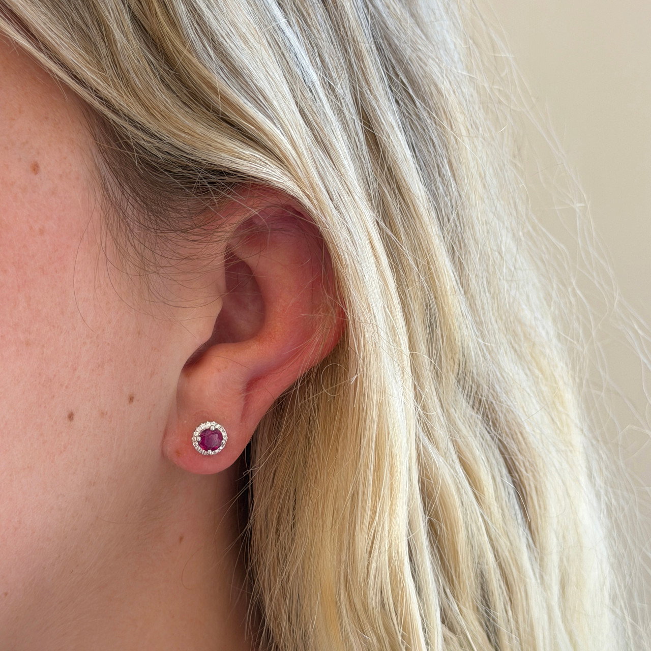 Ruby (1.00tw) & Diamond (0.14tw) Halo Stud Earrings