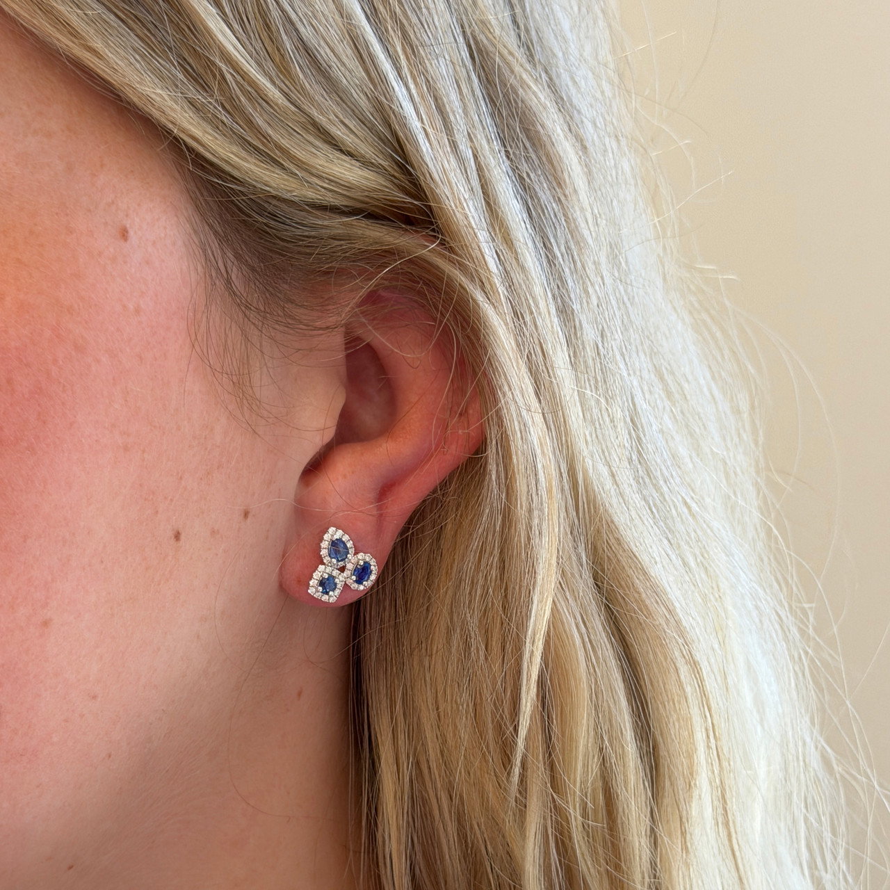 Blue Sapphire Trio Stud Earrings