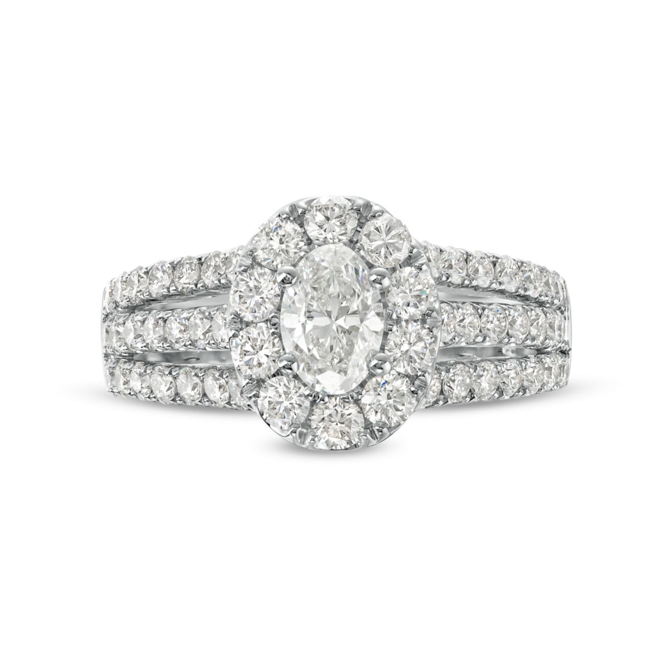 Oval Diamond Halo Three Row Engagement Ring 0