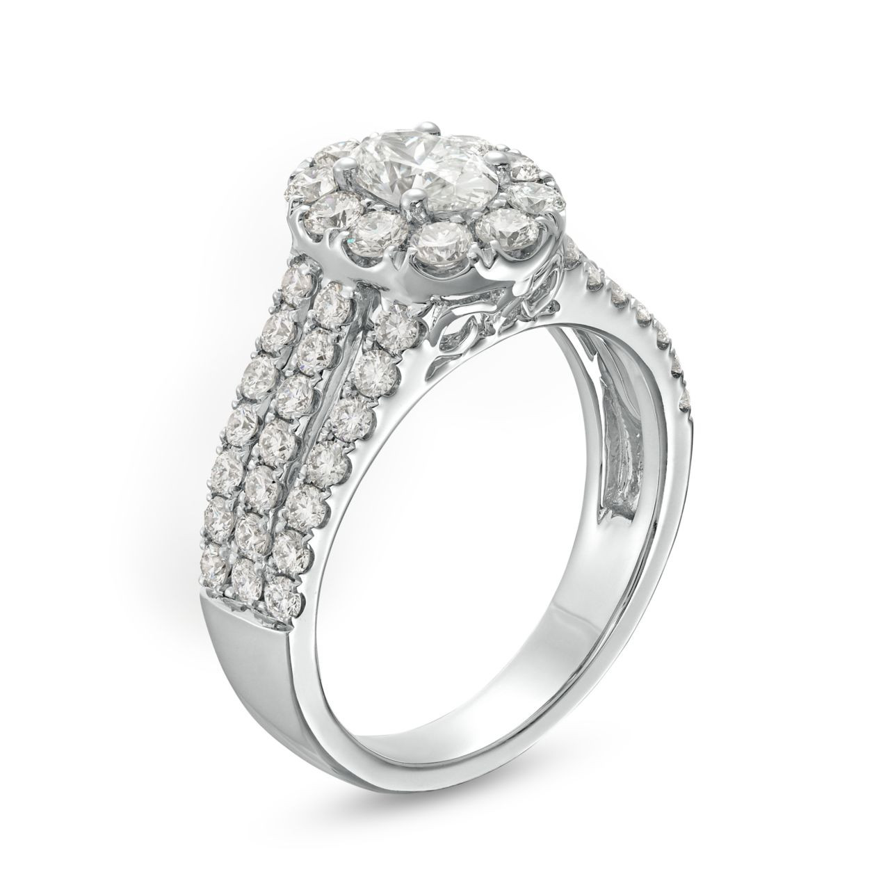 Oval Diamond Halo Three Row Engagement Ring 2