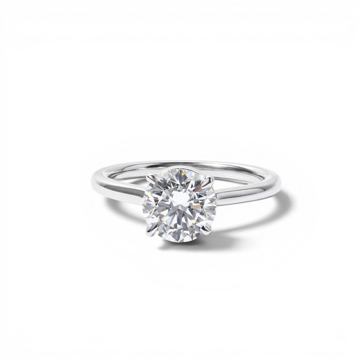 1.50ct Round Lab Grown Diamond Low Profile Solitaire Engagement Ring In Solid 14K White Gold