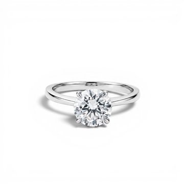 1.50tw Round Lab Grown Diamond Tapered Solitaire Engagement Ring In Solid 18K White Gold