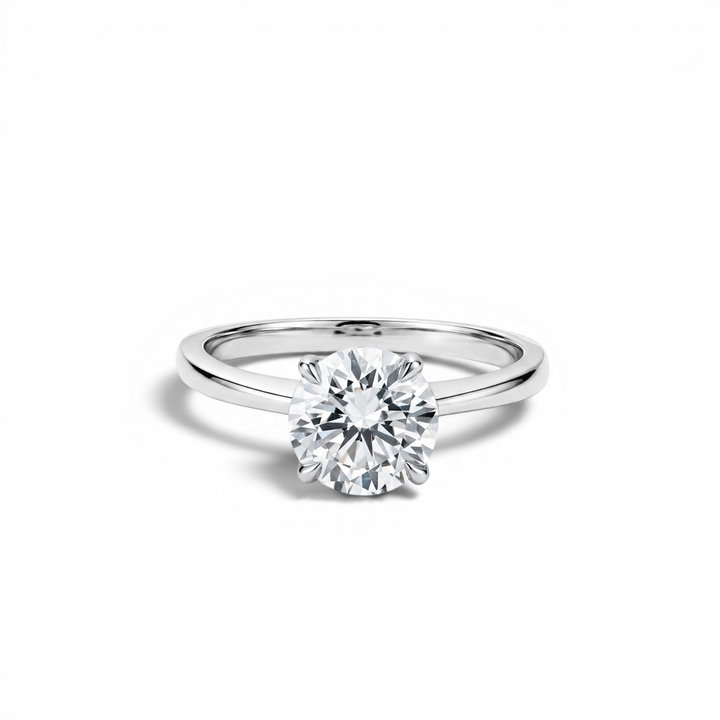 1.50ct Round Lab Grown Diamond Tapered Solitaire Engagement Ring In Solid 18K White Gold