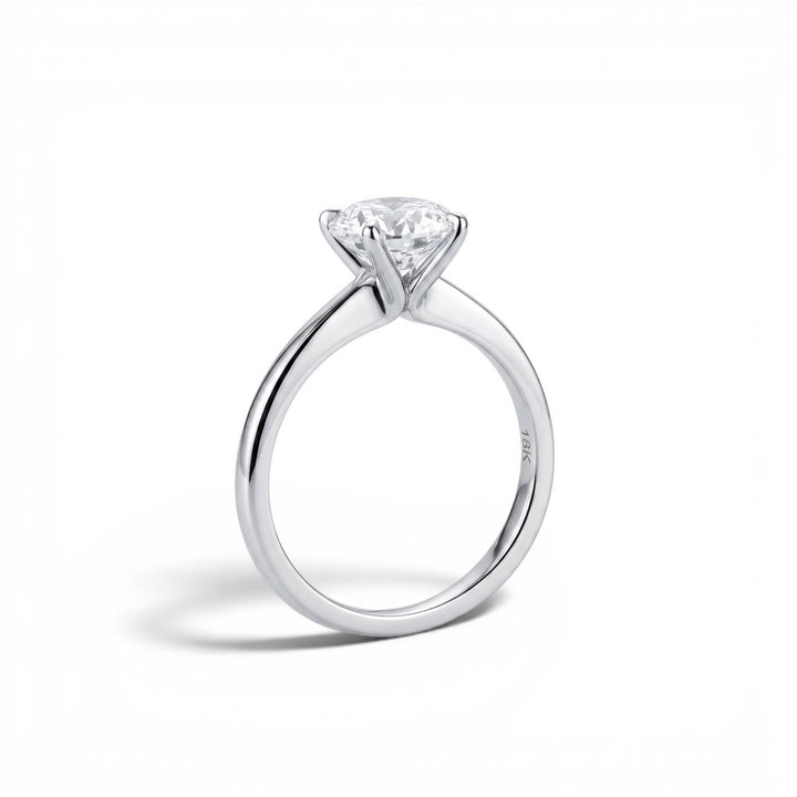 1.50ct Round Lab Grown Diamond Tapered Solitaire Engagement Ring In Solid 18K White Gold