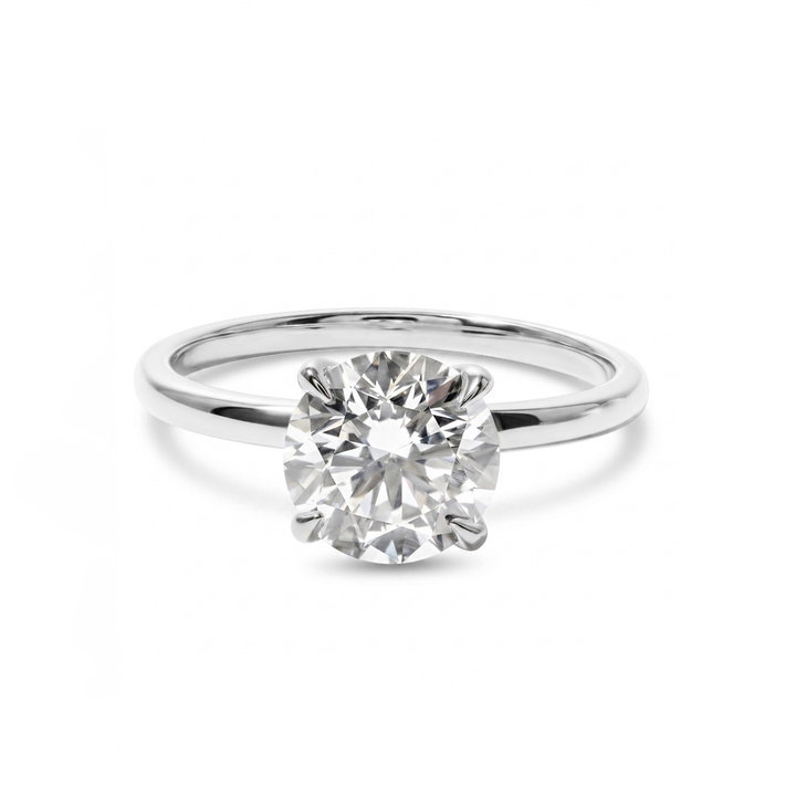 Round Lab Grown Diamond Swan Solitaire Engagement Ring In White Gold 14K