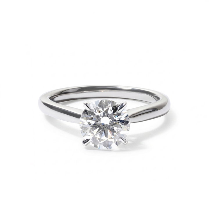 Round Lab Grown Diamond Tapered Cathedral Solitaire Engagement Ring In White Gold 18K