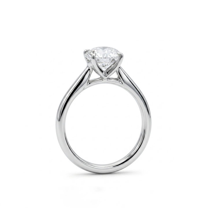 Round Lab Grown Diamond Tapered Cathedral Solitaire Engagement Ring In White Gold 18K