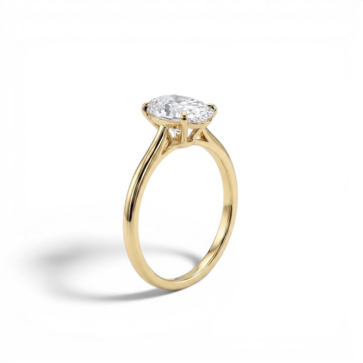 2.00tw Oval Lab Grown Diamond Basket Cathedral Solitaire Engagement Ring In Solid 14K Yellow Gold