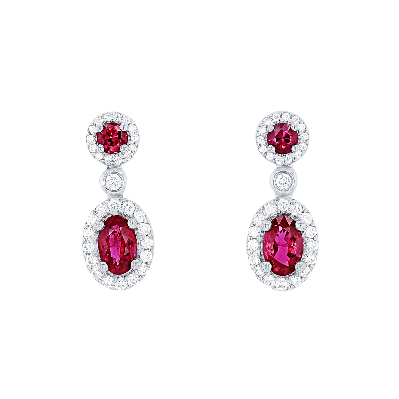 Ruby and Diamond Halo Drop Earrings