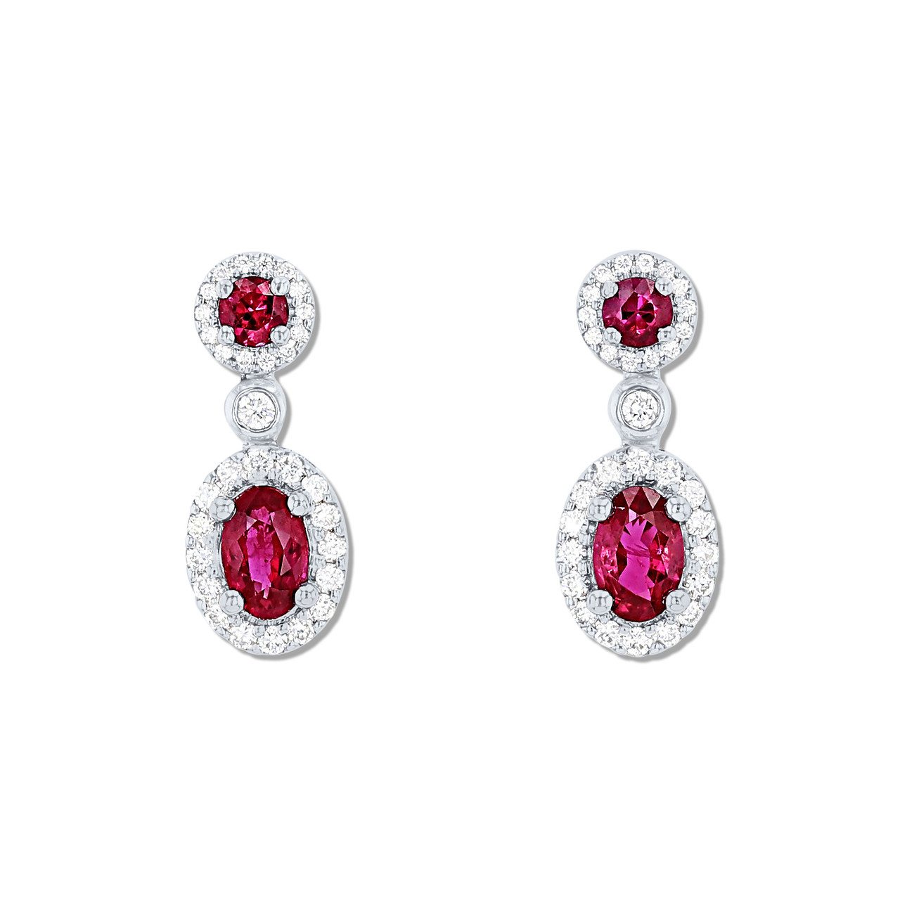Ruby and Diamond Halo Drop Earrings 1