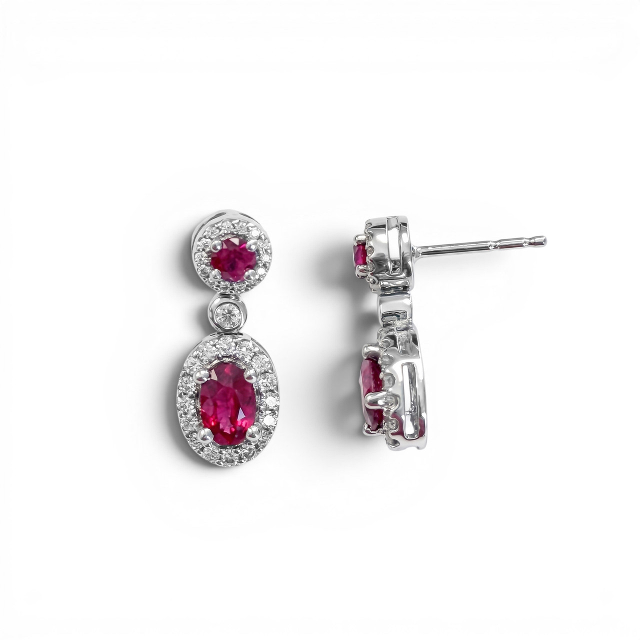 Ruby and Diamond Halo Drop Earrings