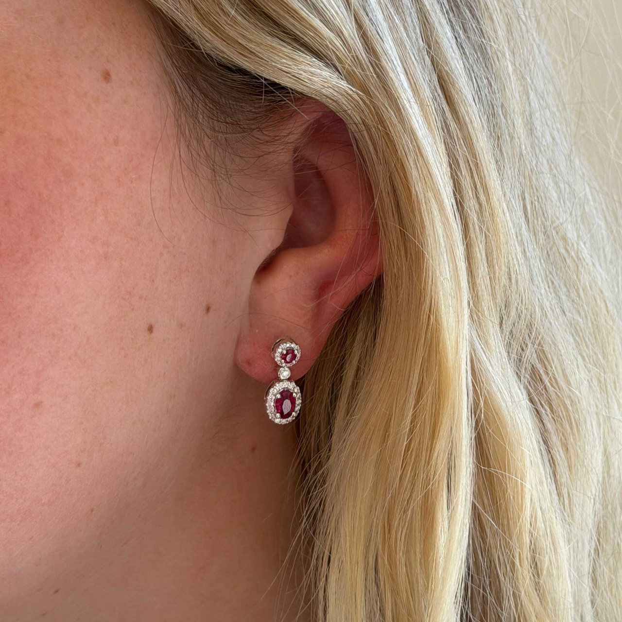 Ruby and Diamond Halo Drop Earrings 2