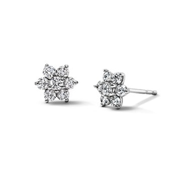 Diamond Cluster Flower Stud Earrings In White Gold 14K
