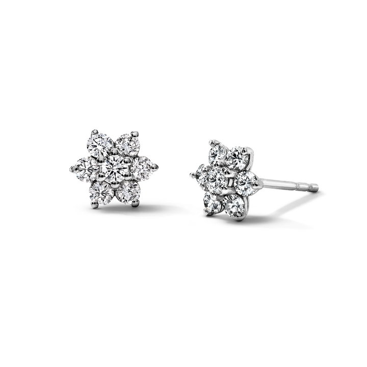 Diamond Cluster Flower Stud Earrings In White Gold 14K