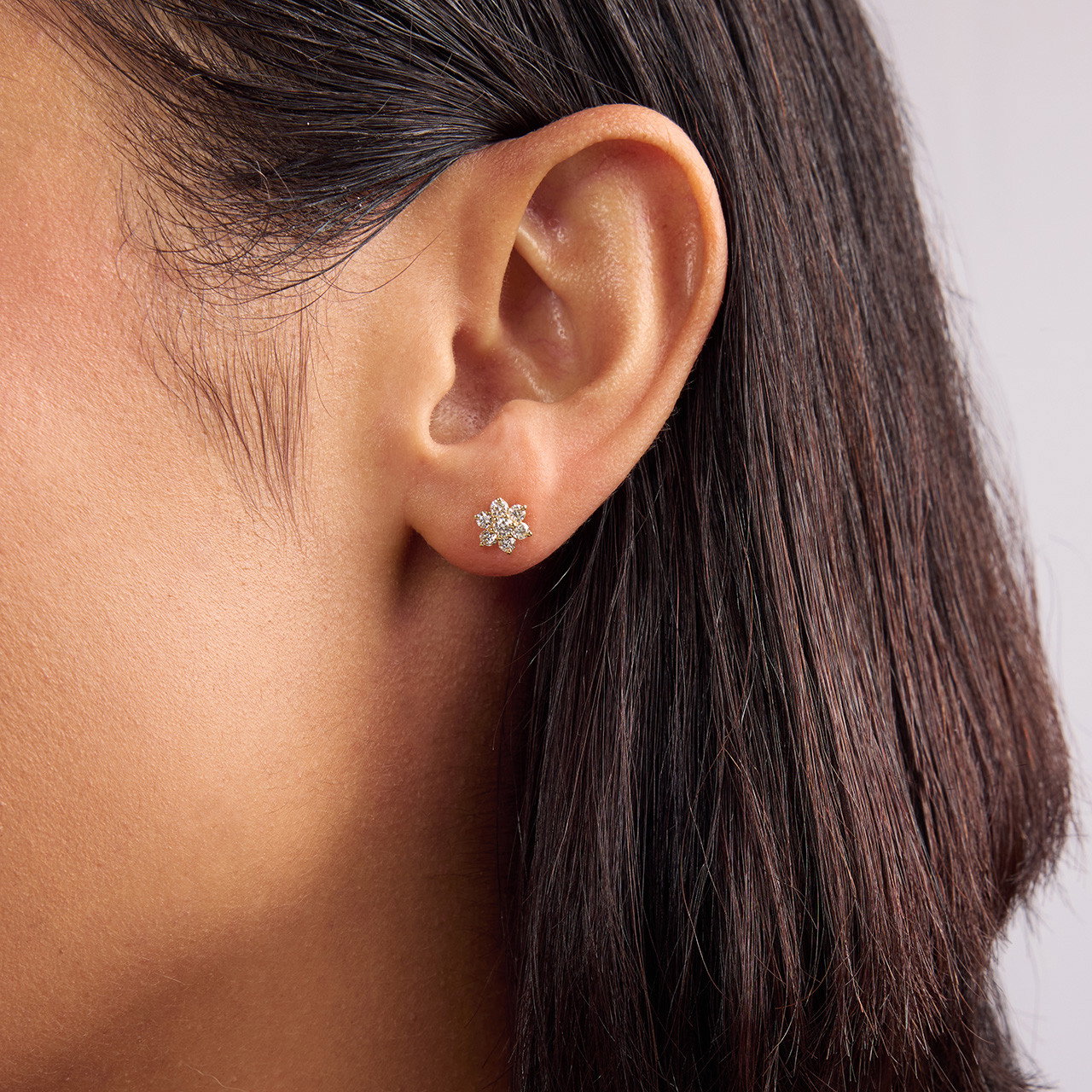 Diamond Cluster Flower Stud Earrings