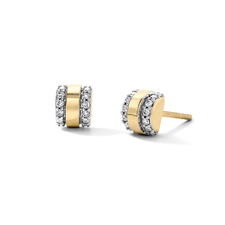 Geometric Gold Diamond Stud Earrings In Solid 14K White / Yellow Gold