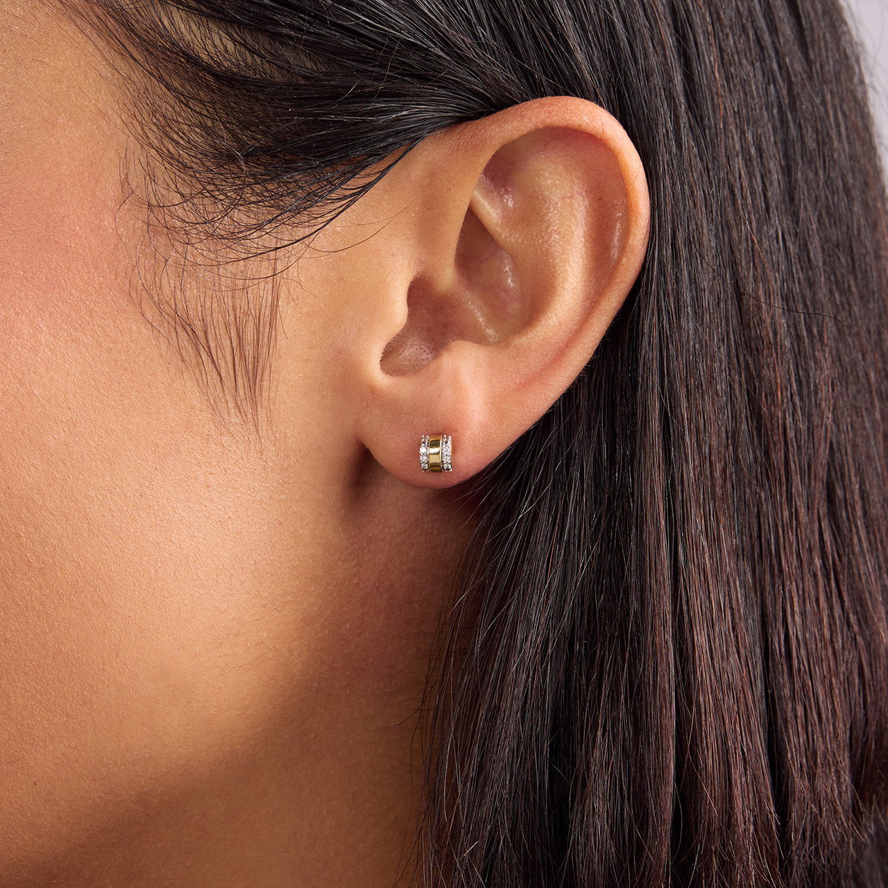 Geometric Gold Diamond Stud Earrings