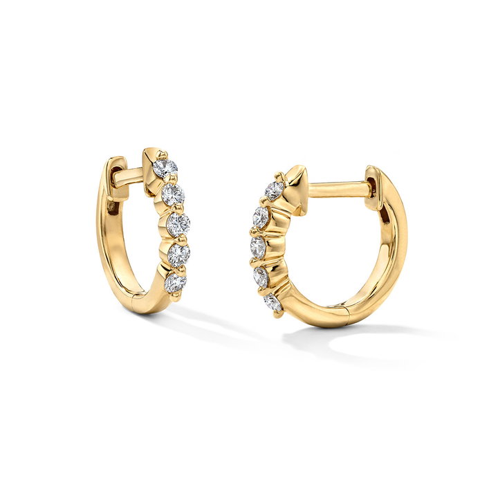 Shared Prong Diamond Huggie Hoop Earrings In Yellow Gold 14K