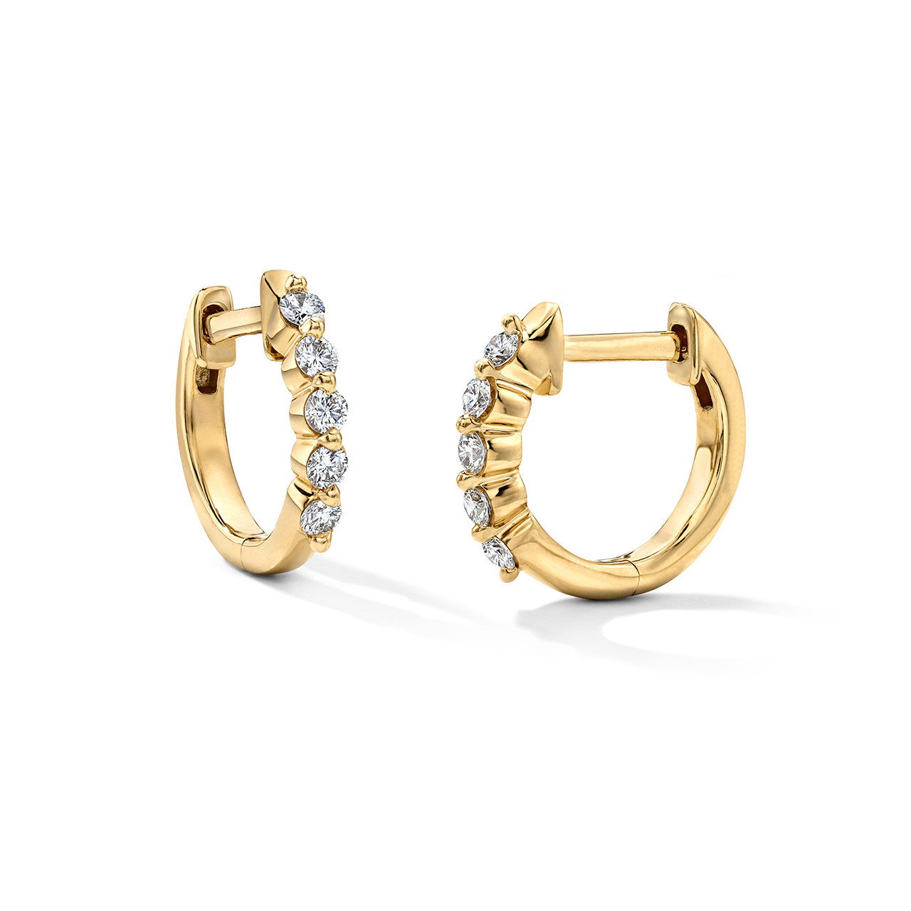 Shared Prong Diamond Huggie Hoop Earrings 0