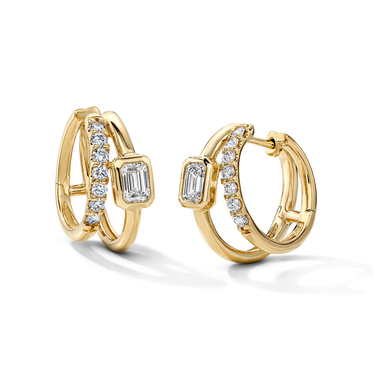 Double Row Diamond Huggie Earrings