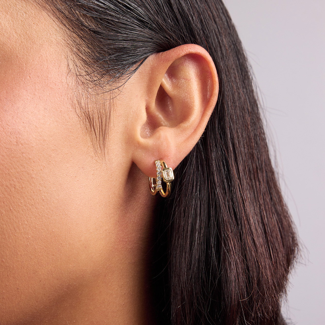 Double Row Diamond Huggie Earrings 1