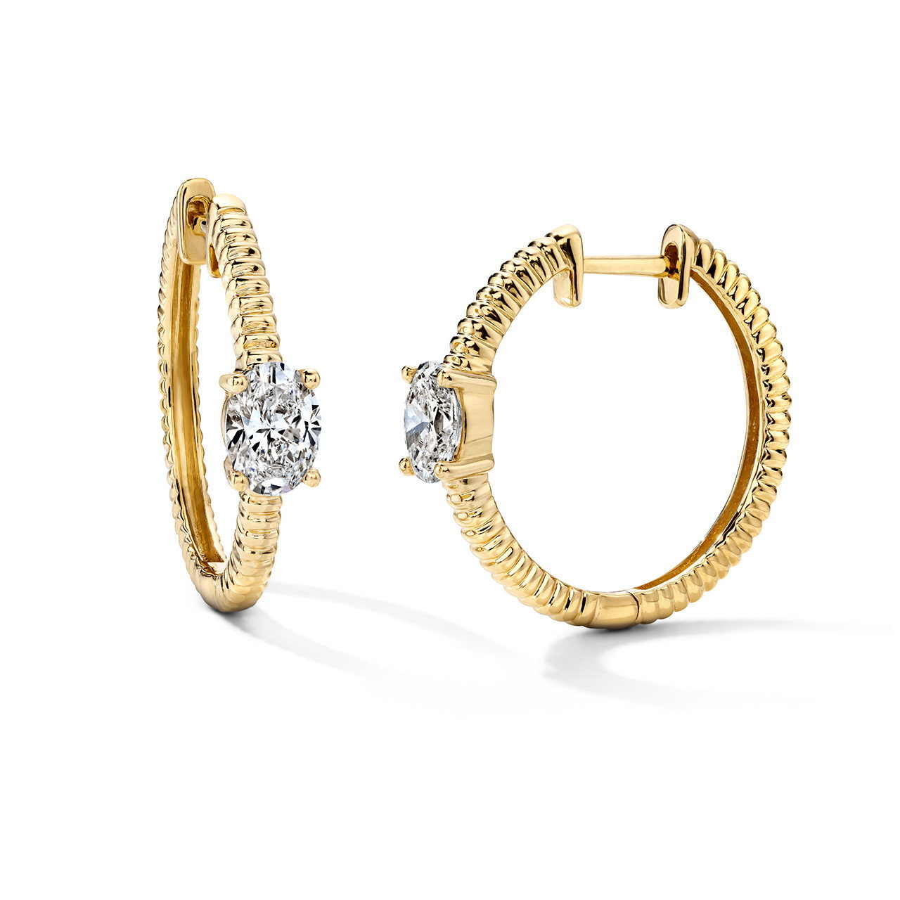Single Diamond Textured Gold Hoop Earrings