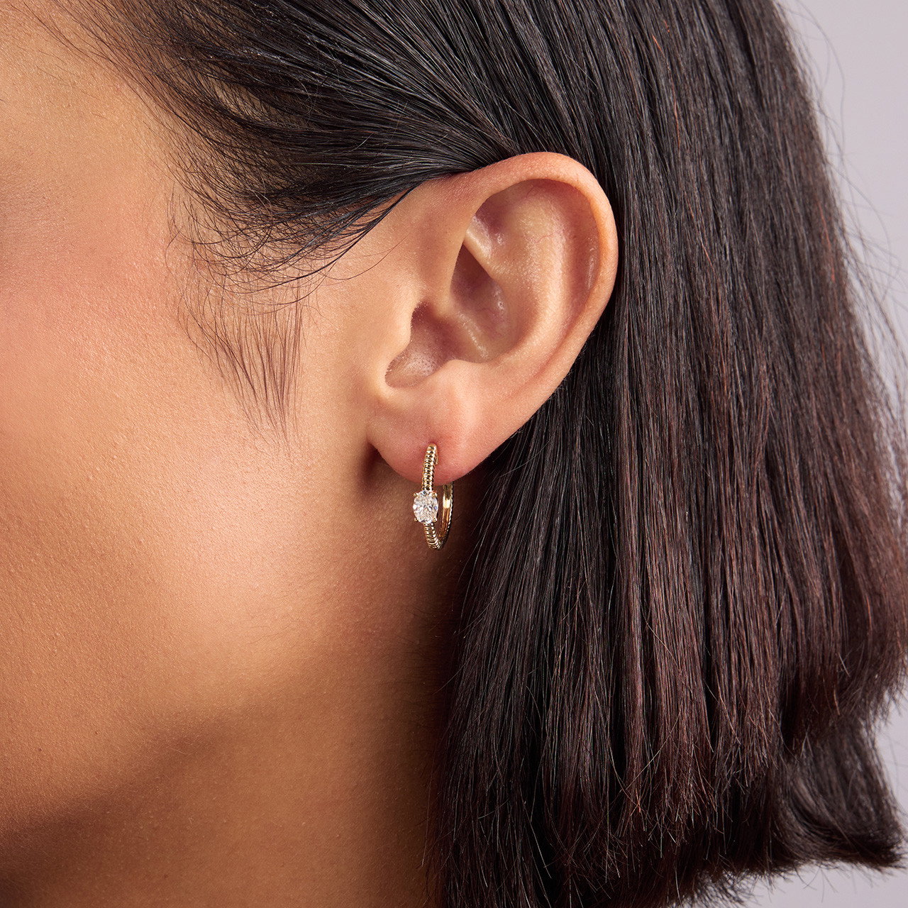 Single Diamond Textured Gold Hoop Earrings