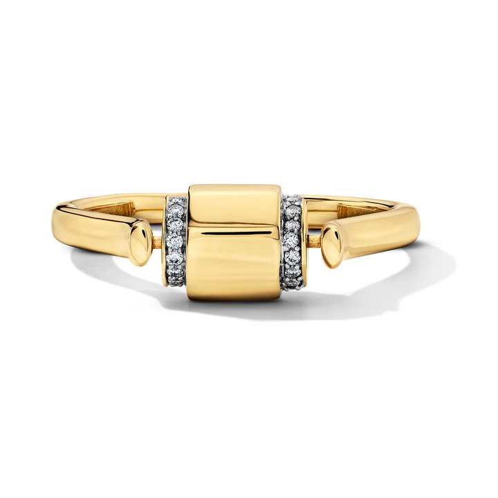 Geometric Design Diamond Accented Ring In Solid 14K White / Yellow Gold