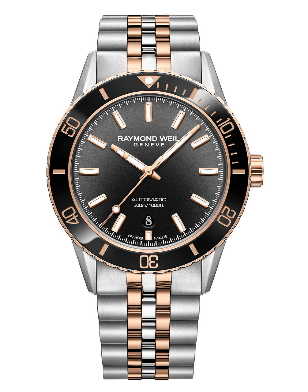 Raymond Weil Freelancer Diver 42 Black Dial Watch | Stainless Steel & Rose Gold-PVD
