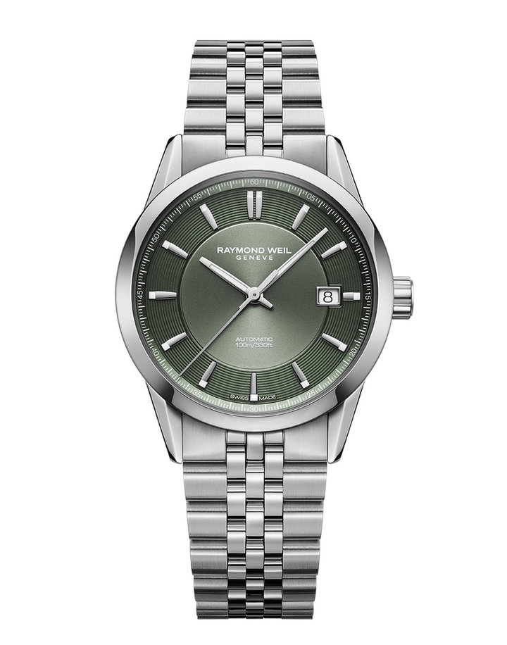 Raymond Weil Freelancer 38 Olive Green Dial Watch | Stainless Steel