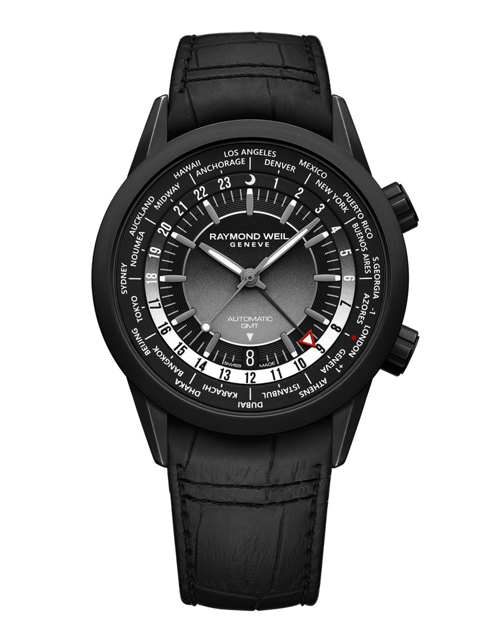 Raymond Weil Freelancer GMT Worldtimer 41 Black Dial Watch | Black DLC