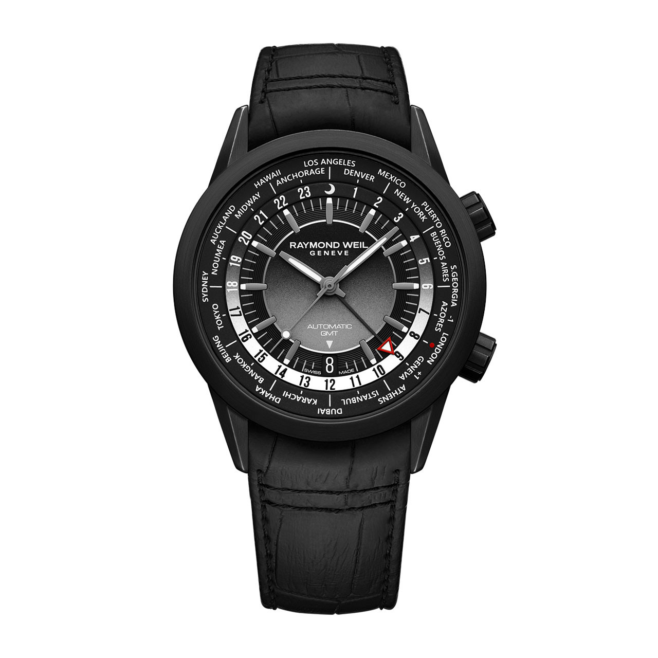 Raymond Weil Freelancer GMT Worldtimer 41 Black Dial Watch | Black DLC