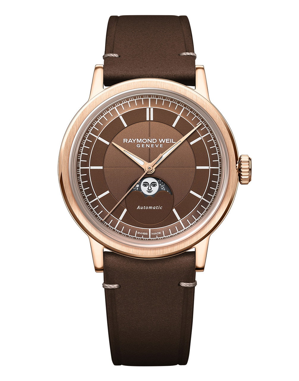 Raymond Weil Millesime Moon Phase 39 Brown Dial Watch | Rose Gold-PVD