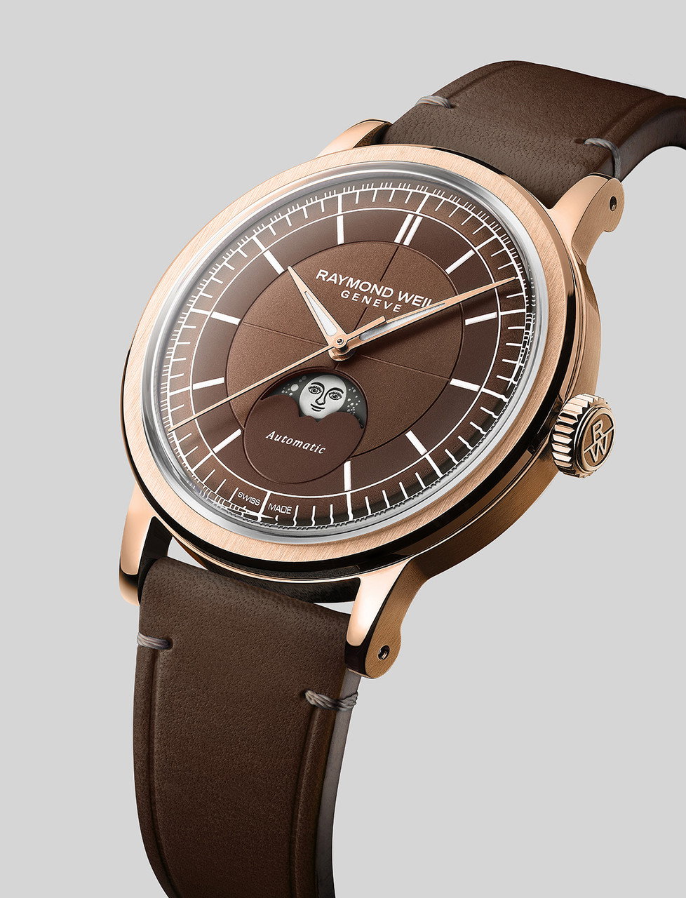 Raymond Weil Millesime Moon Phase 39 Brown Dial Watch | Rose Gold-PVD 1