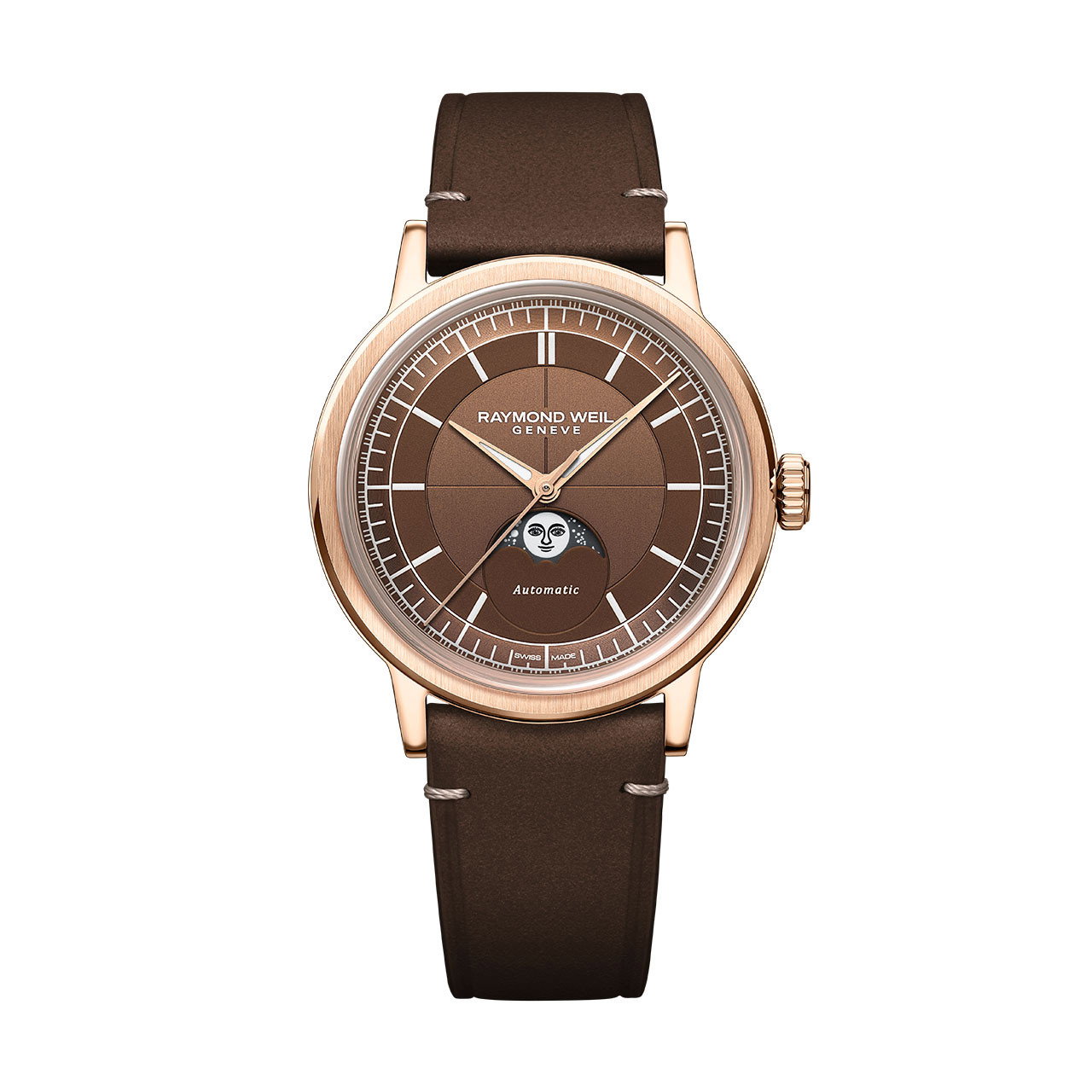 Raymond Weil Millesime Moon Phase 39 Brown Dial Watch | Rose Gold-PVD