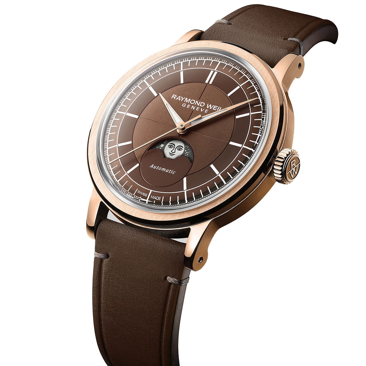 Raymond Weil Millesime Moon Phase 39 Brown Dial Watch | Rose Gold-PVD