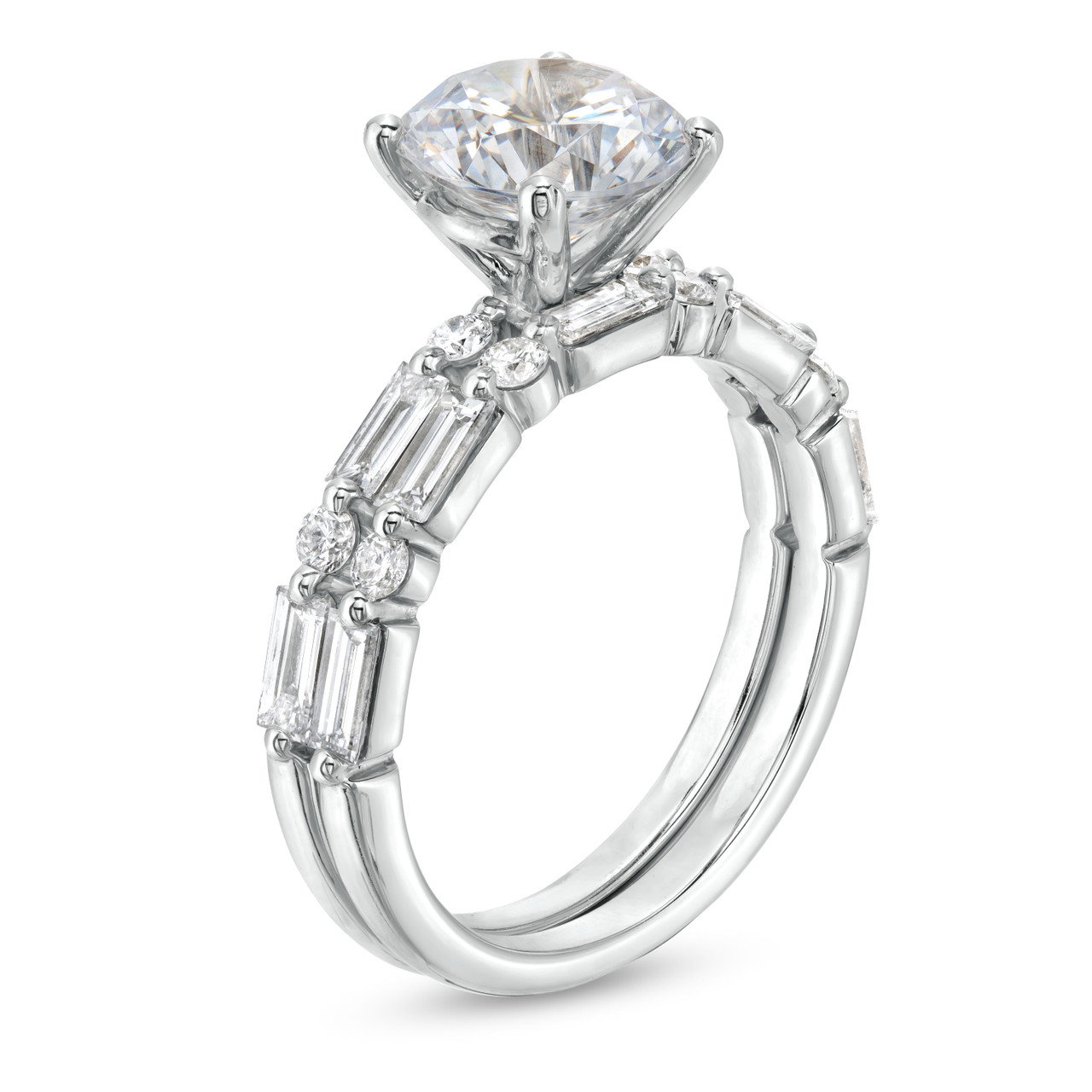 Alternating Baguette and Round Diamond Wedding Band by Adorette In White Gold 14K 4